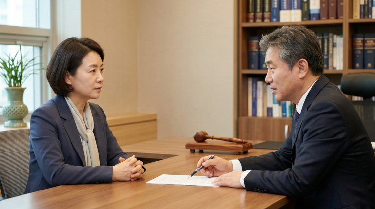 혼외자 상속 소송 — 변호사와 상속 상담을 진행하는 모습, 법무법인 존재