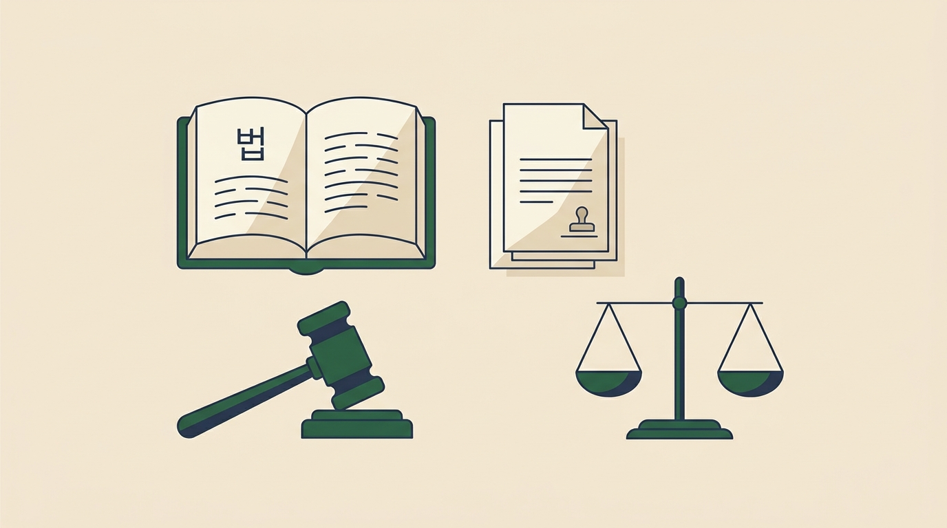 기여분 판례 일러스트 — 법전·법봉·저울