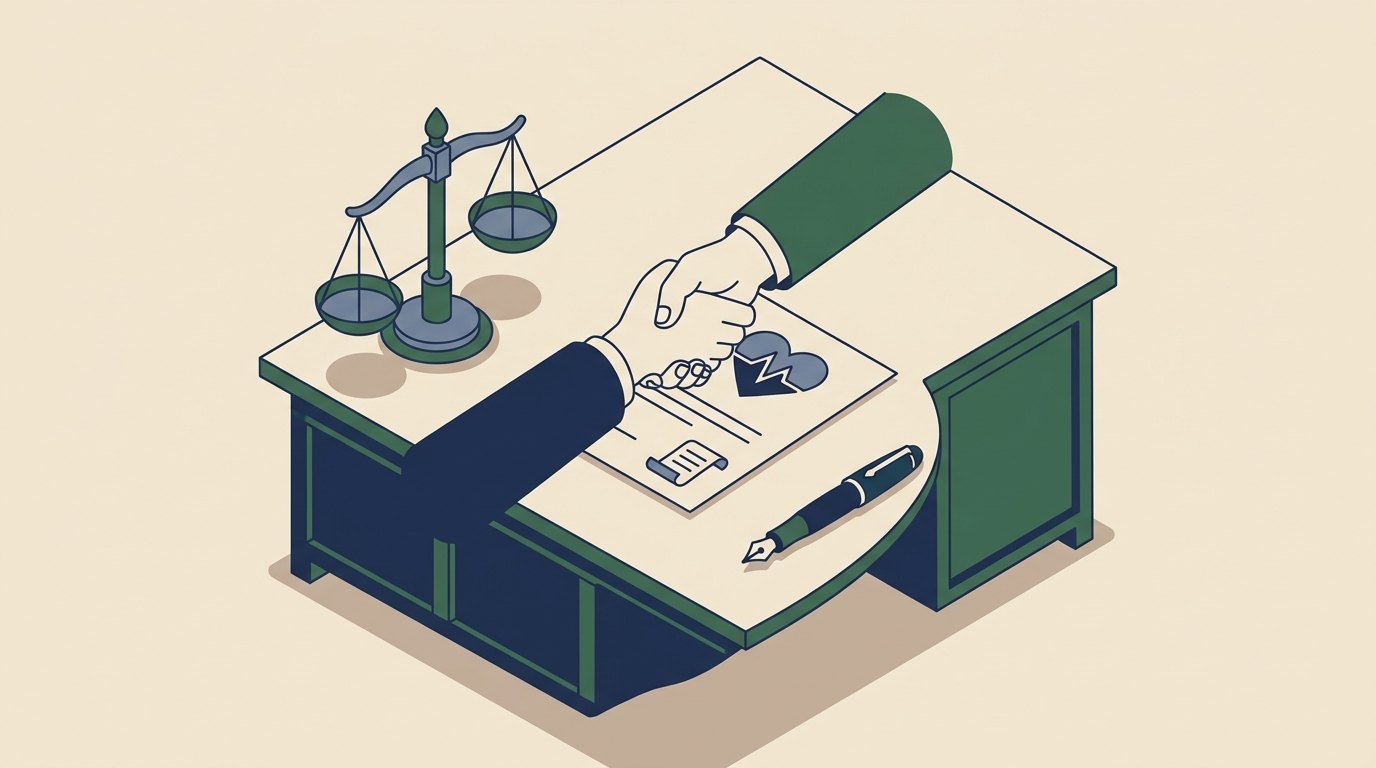외도소송 합의 일러스트 — 악수·합의서·저울