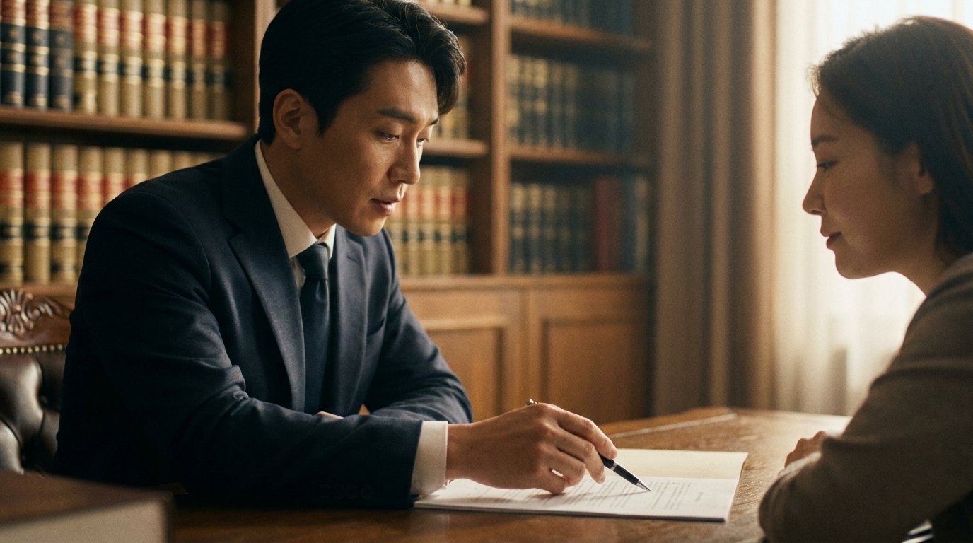 소년재판 판결을 설명하는 변호사 — 의뢰인과 상담