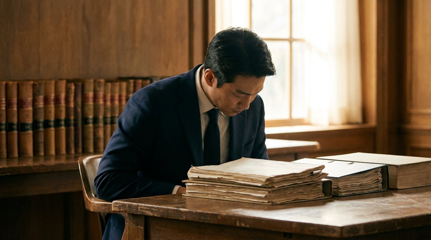 상속·유류분 서류를 검토하는 변호사 — 측면