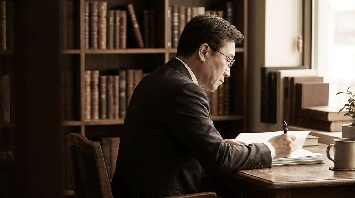 유류분반환 사건 자료를 검토하는 변호사 — 측면