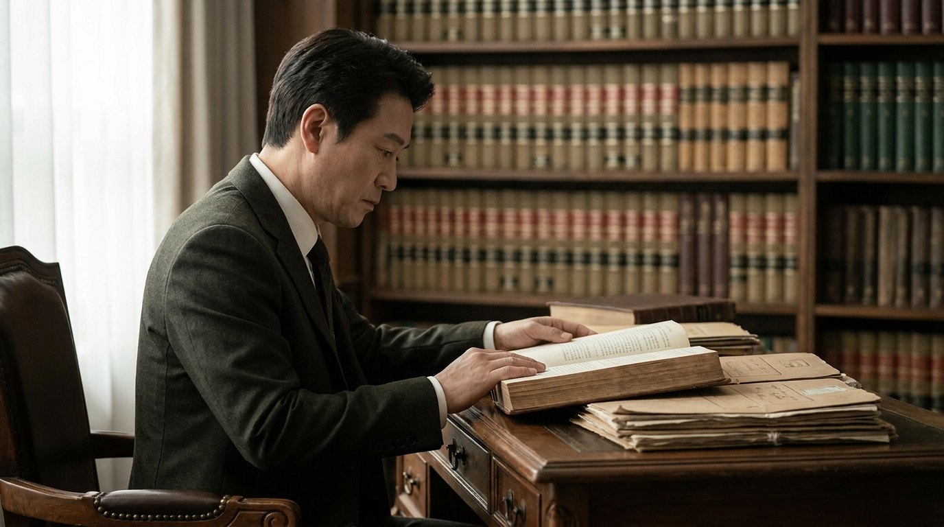 유류분반환 사건 자료를 검토하는 변호사 — 측면