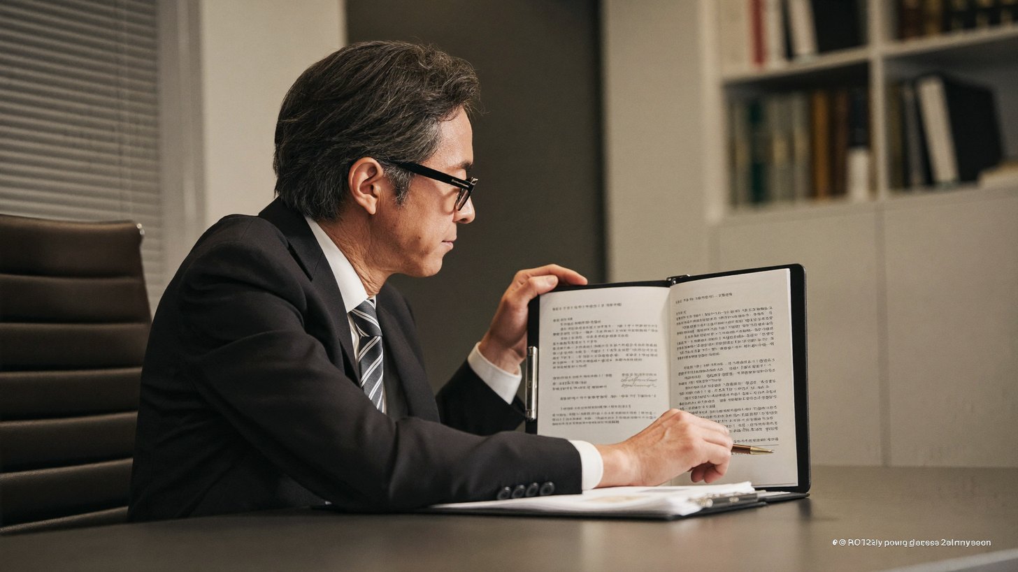 이혼 퇴직금 재산분할 자료를 검토하는 변호사 — 측면