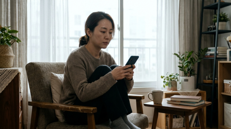 배우자의 외도 상황에서 차분히 대응 방법을 생각하는 모습