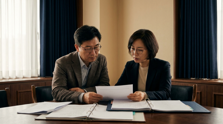 상속재산분할 분쟁 — 형제가 상속분할을 상의하는 모습, 법무법인 존재