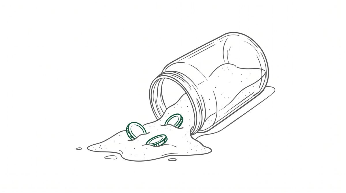 모래가 흘러내리는 유리병과 동전 라인 일러스트