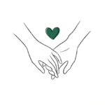 손을 맞잡은 두 사람과 하트 라인 일러스트