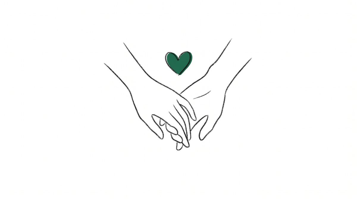 손을 맞잡은 두 사람과 하트 라인 일러스트