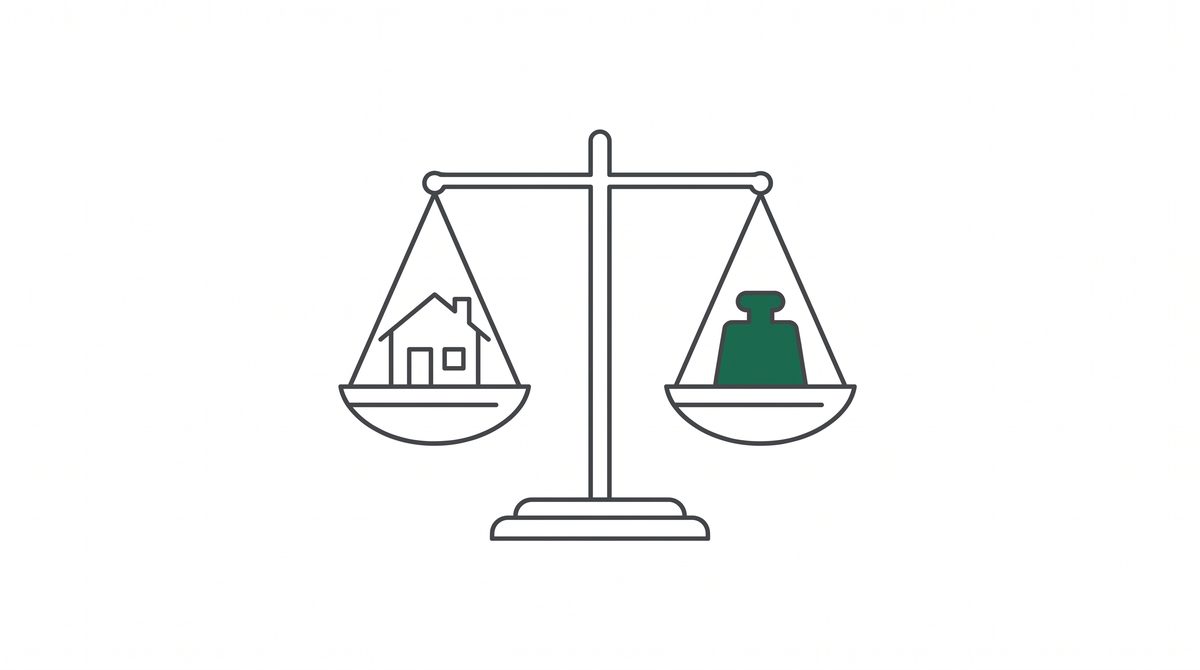 저울 위의 집과 추 라인 일러스트