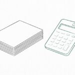 서류 더미와 계산기 라인 일러스트