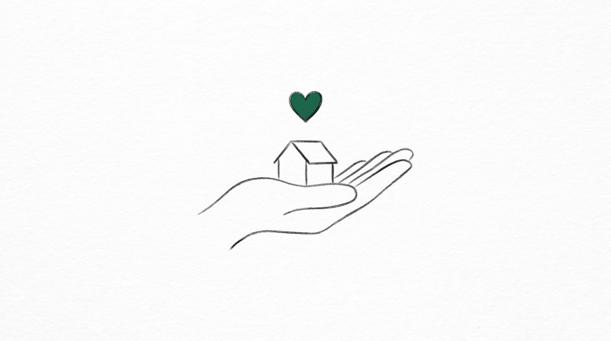 손 위의 집과 하트 라인 일러스트