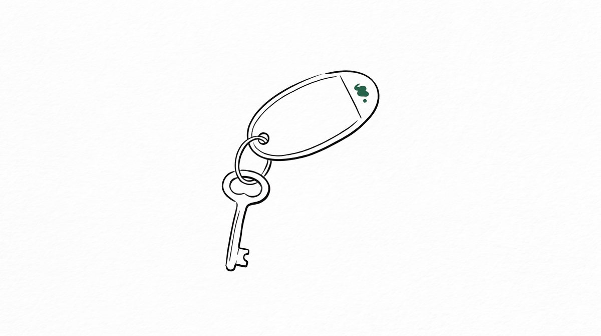 고리에 매달린 열쇠 하나 라인 일러스트