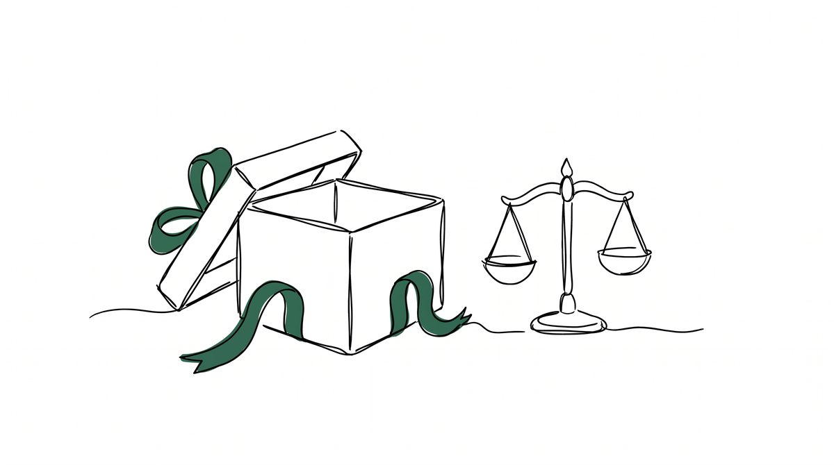 리본 풀린 상자와 작은 저울 라인 일러스트