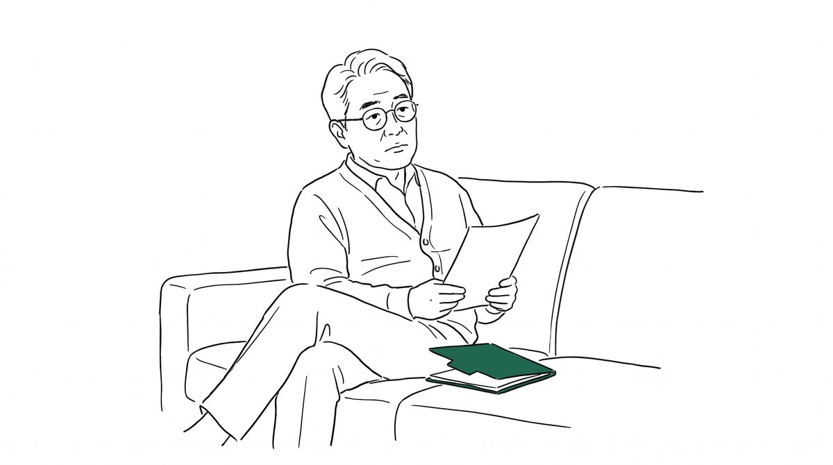 보험 서류를 살펴보는 남성 라인 일러스트